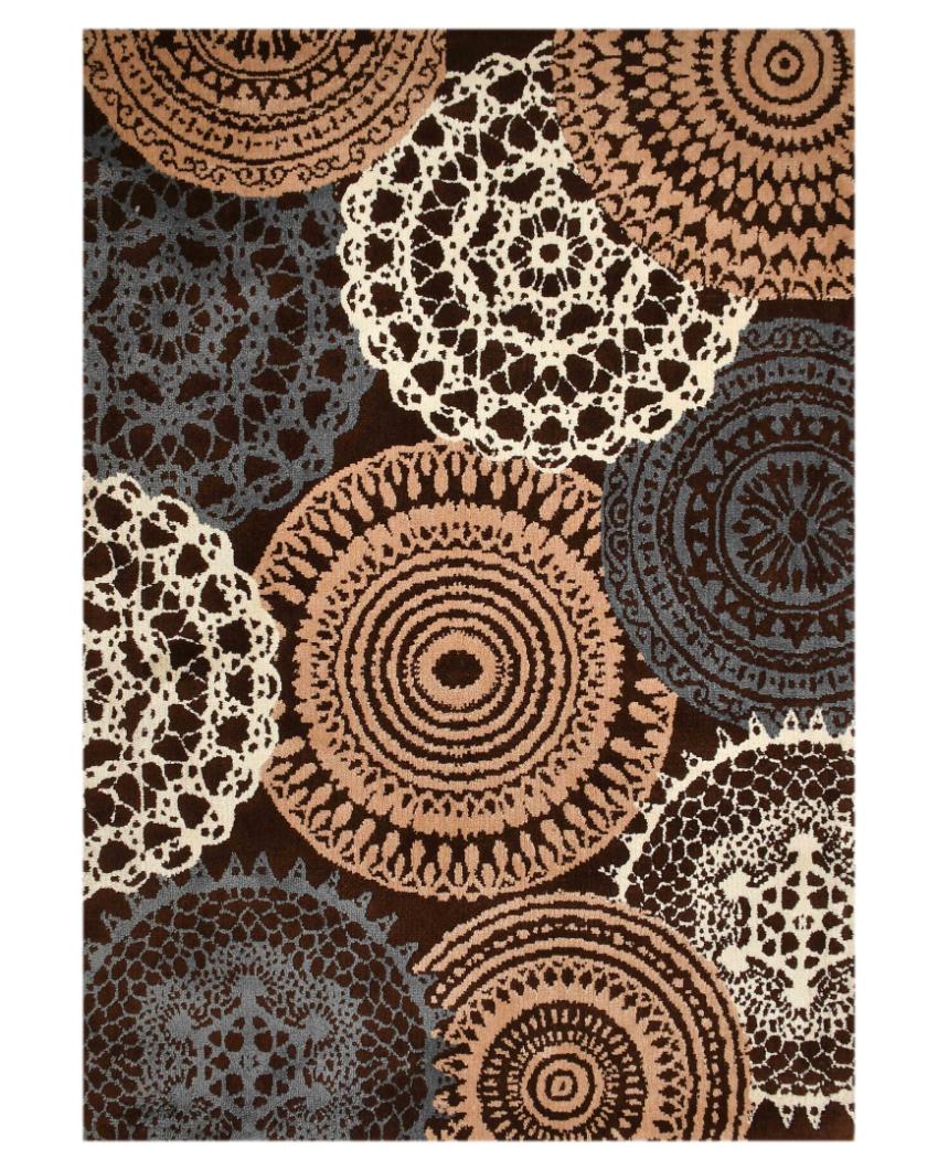 Brown & Beige Geometric Polyester Carpet