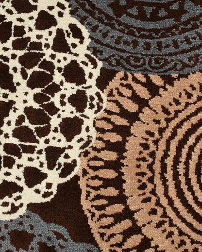 Brown & Beige Geometric Polyester Carpet