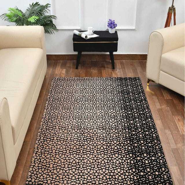 Black & Beige Abstract Polyester Carpet