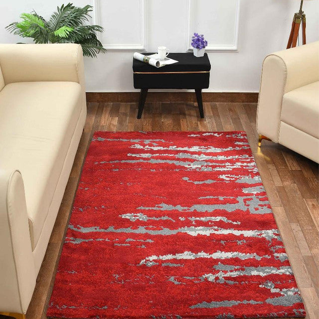 Innovative Red & Grey Abstract Polyester Carpet