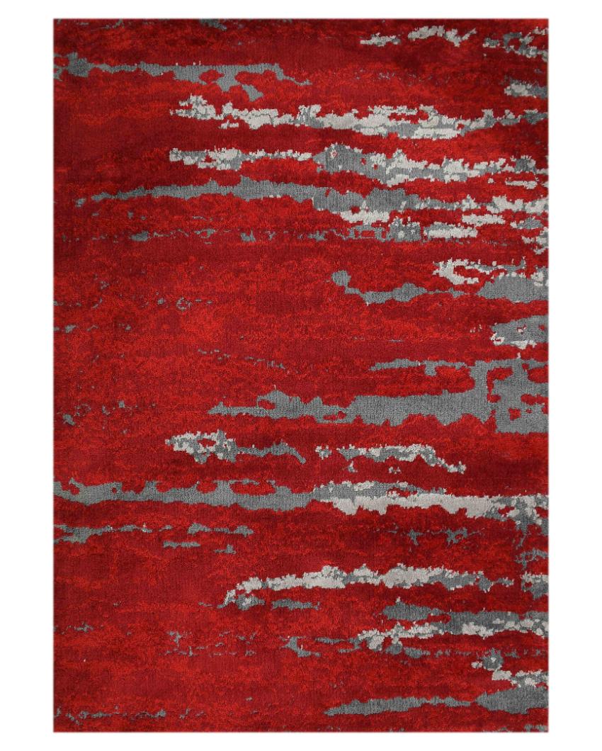 Innovative Red & Grey Abstract Polyester Carpet