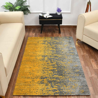 Yellow & Grey Abstract Polyester Carpet