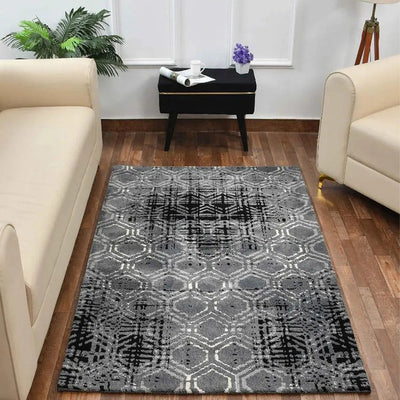 Kinetic Black & Grey Geometric Polyester Carpet