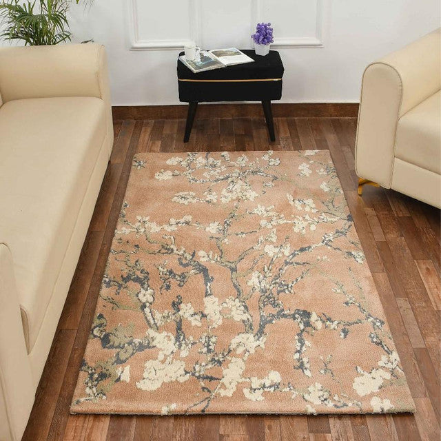 Gold & Grey Floral Polyester Carpet