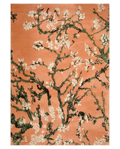 Peach & Green Floral Polyester Carpet