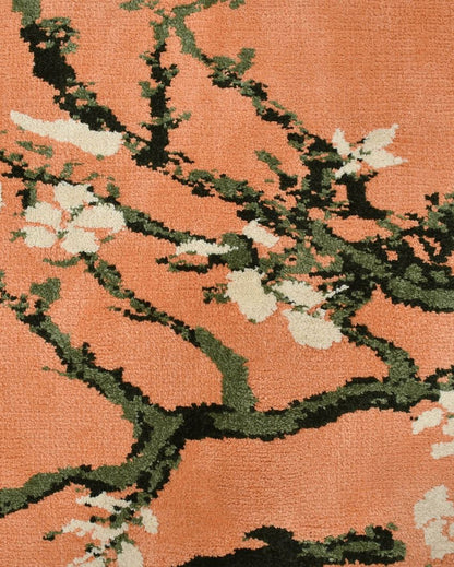 Peach & Green Floral Polyester Carpet