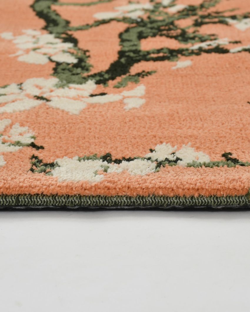 Peach & Green Floral Polyester Carpet