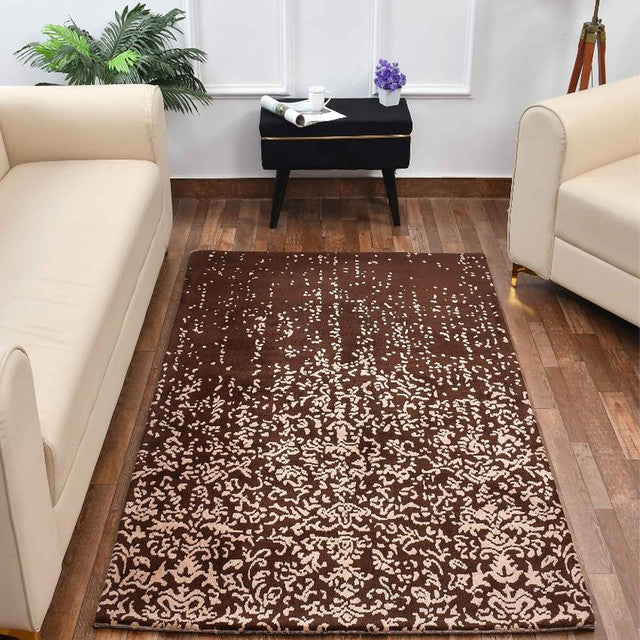 Brown & Beige Stylish Abstract Polyester Carpet