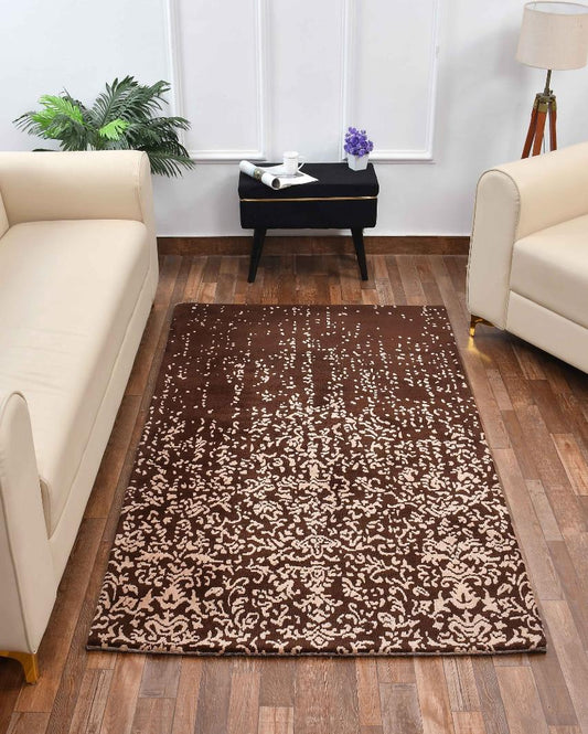 Brown & Beige Stylish Abstract Polyester Carpet