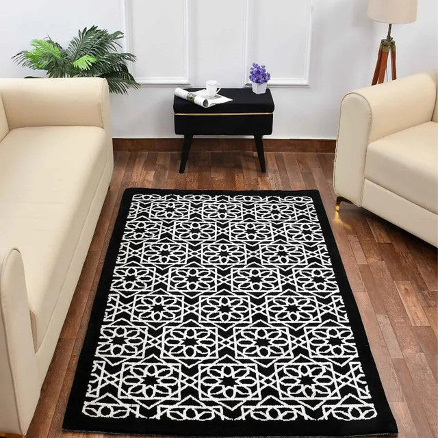 Black & White Geometric Polyester Carpet