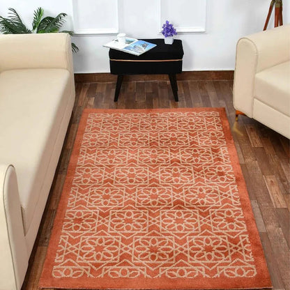 Orange & Beige Geometric Polyester Carpet