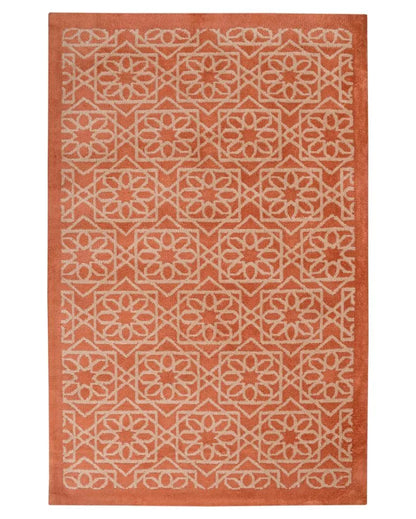 Orange & Beige Geometric Polyester Carpet