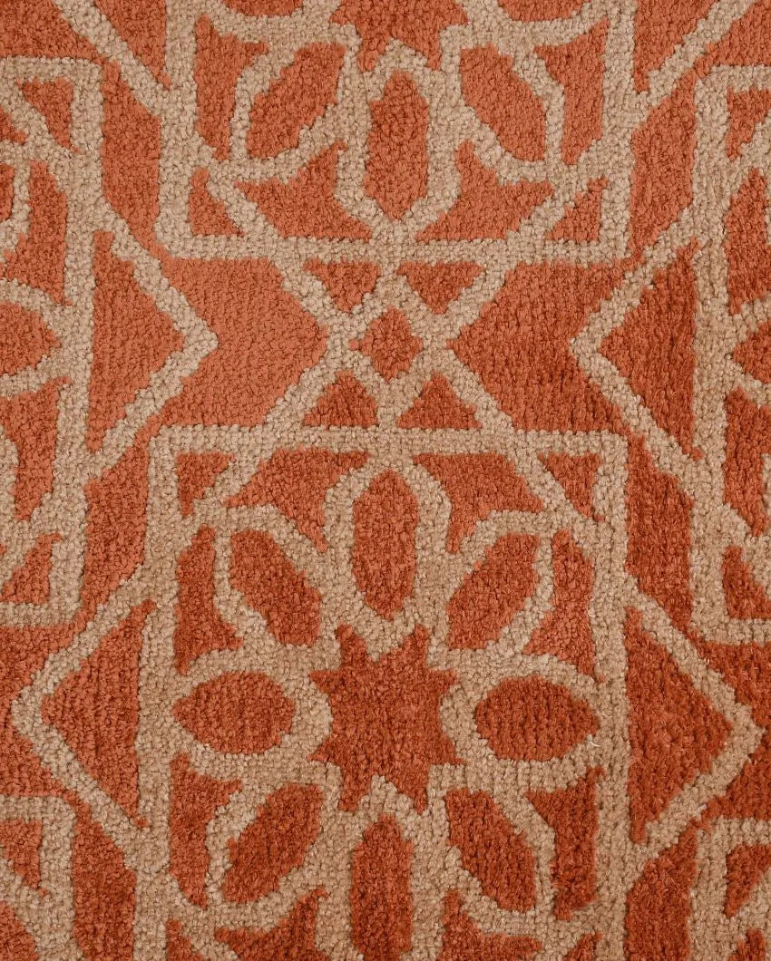 Orange & Beige Geometric Polyester Carpet