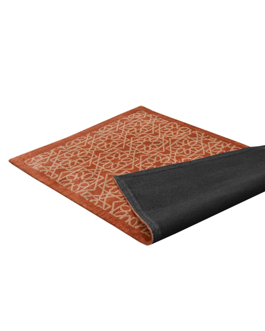 Orange & Beige Geometric Polyester Carpet