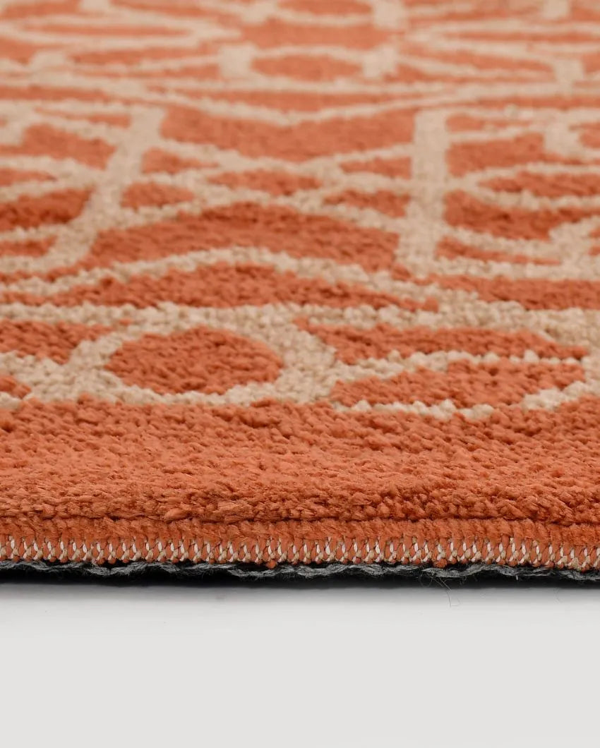 Orange & Beige Geometric Polyester Carpet