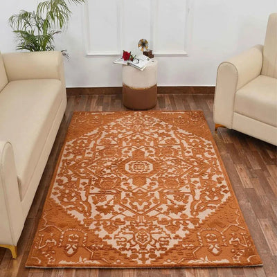 Gold & Beige Traditional Polyester Carpet