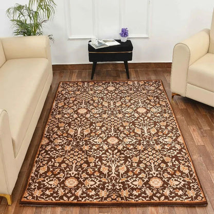 Functional Brown & Beige Traditional Polyester Carpet