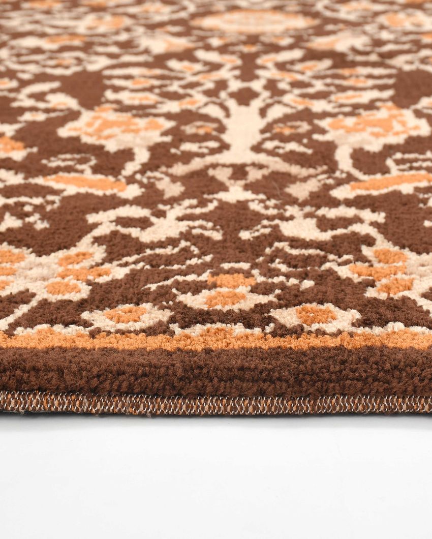 Functional Brown & Beige Traditional Polyester Carpet