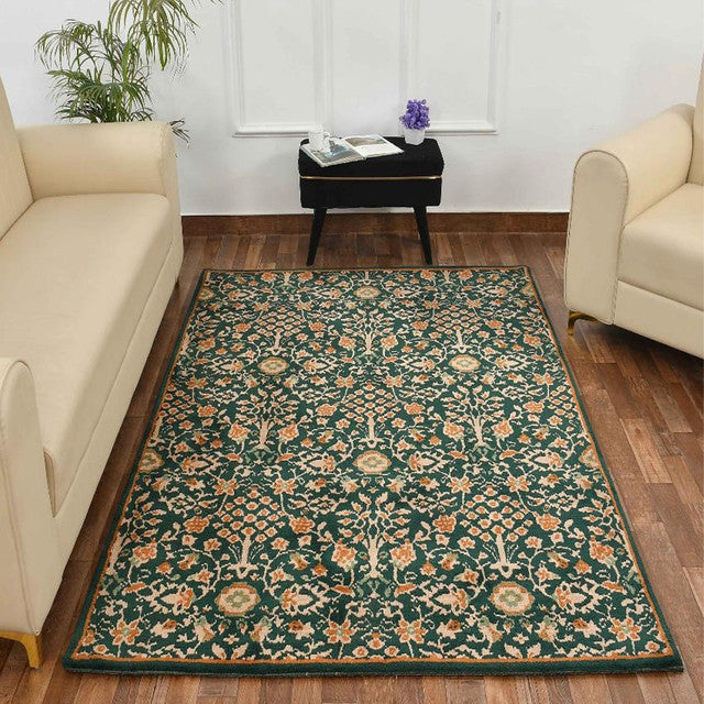 Green & Gold Traditional Polyester Carpet