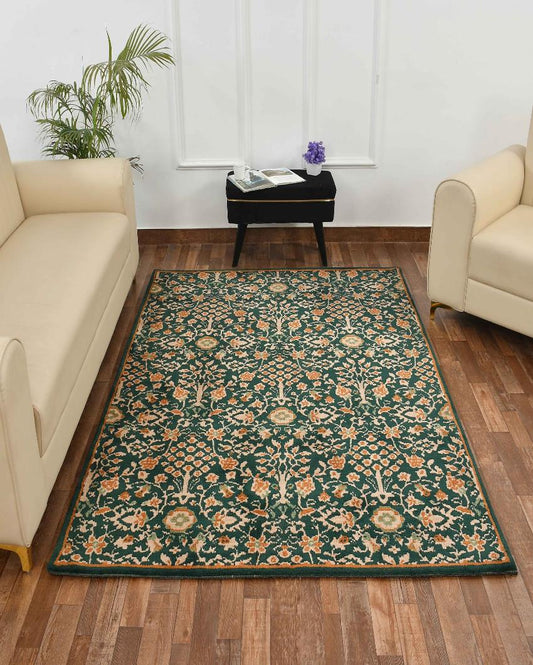 Green & Gold Traditional Polyester Carpet