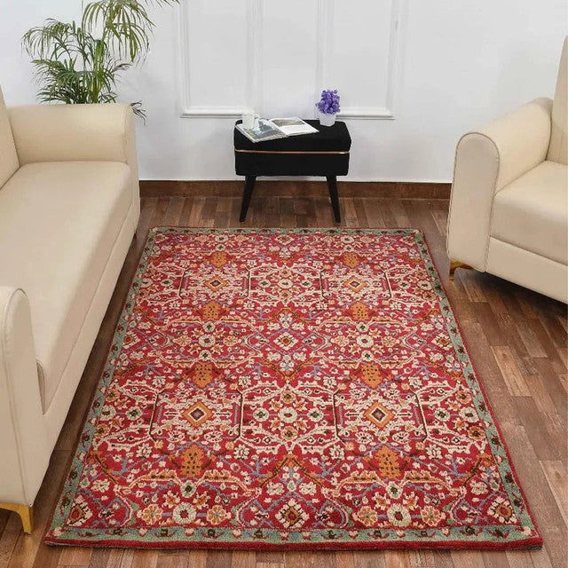 Red & Gold Traditional Polyester Carpet