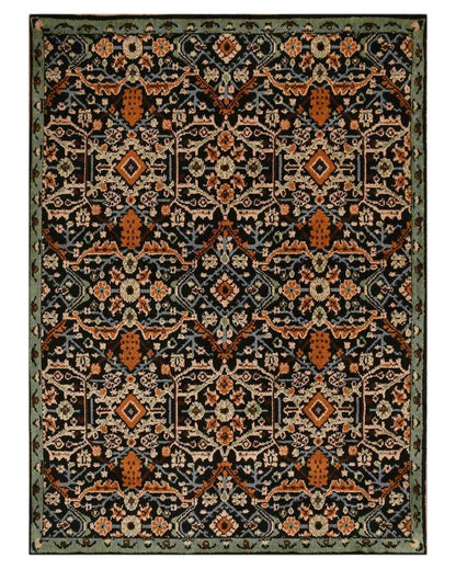 Distinctive Black & Gold Traditional Polyester Carpet