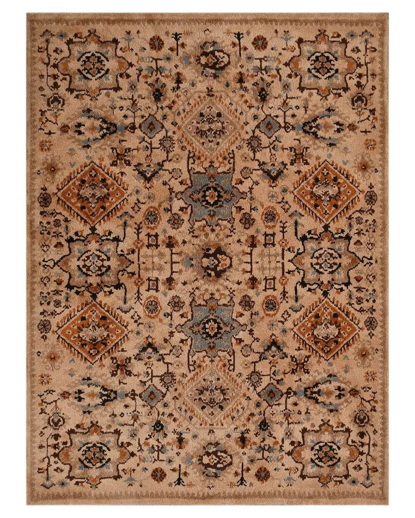 Beige & Beige Traditional Polyester Carpet