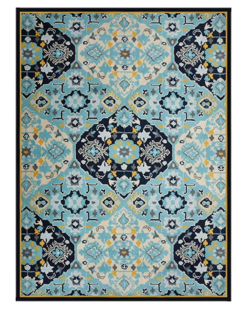 Blue & Yellow Traditional Polyester Carpet