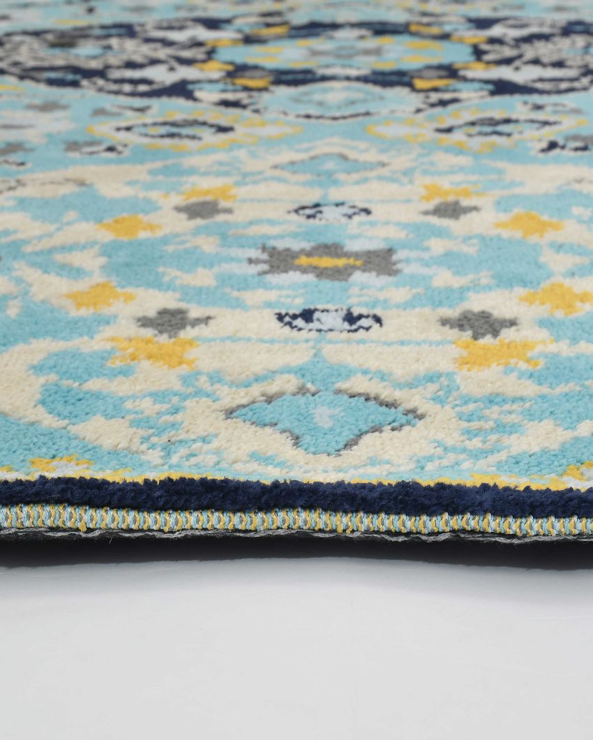 Blue & Yellow Traditional Polyester Carpet