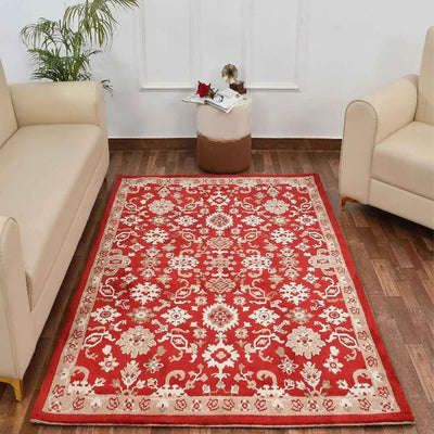 Red & Beige Traditional Polyester Carpet