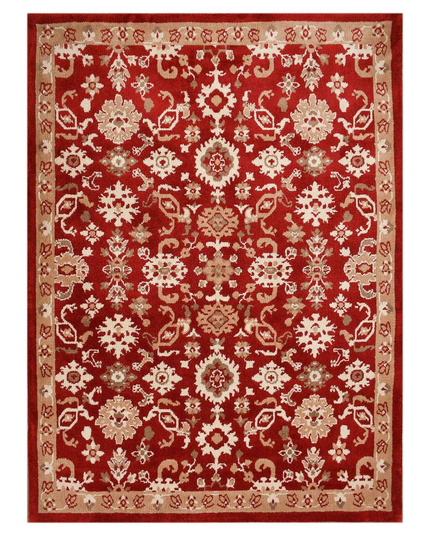 Red & Beige Traditional Polyester Carpet