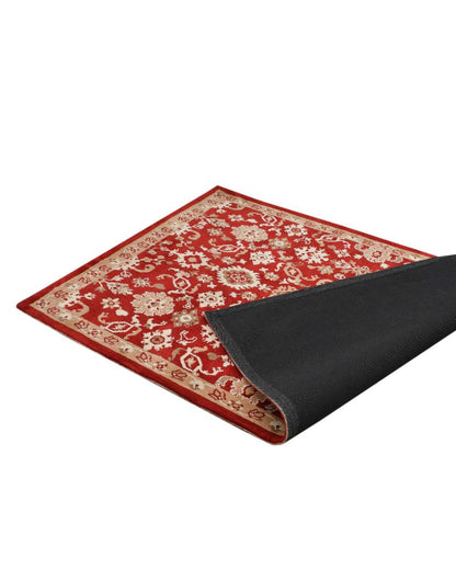 Red & Beige Traditional Polyester Carpet