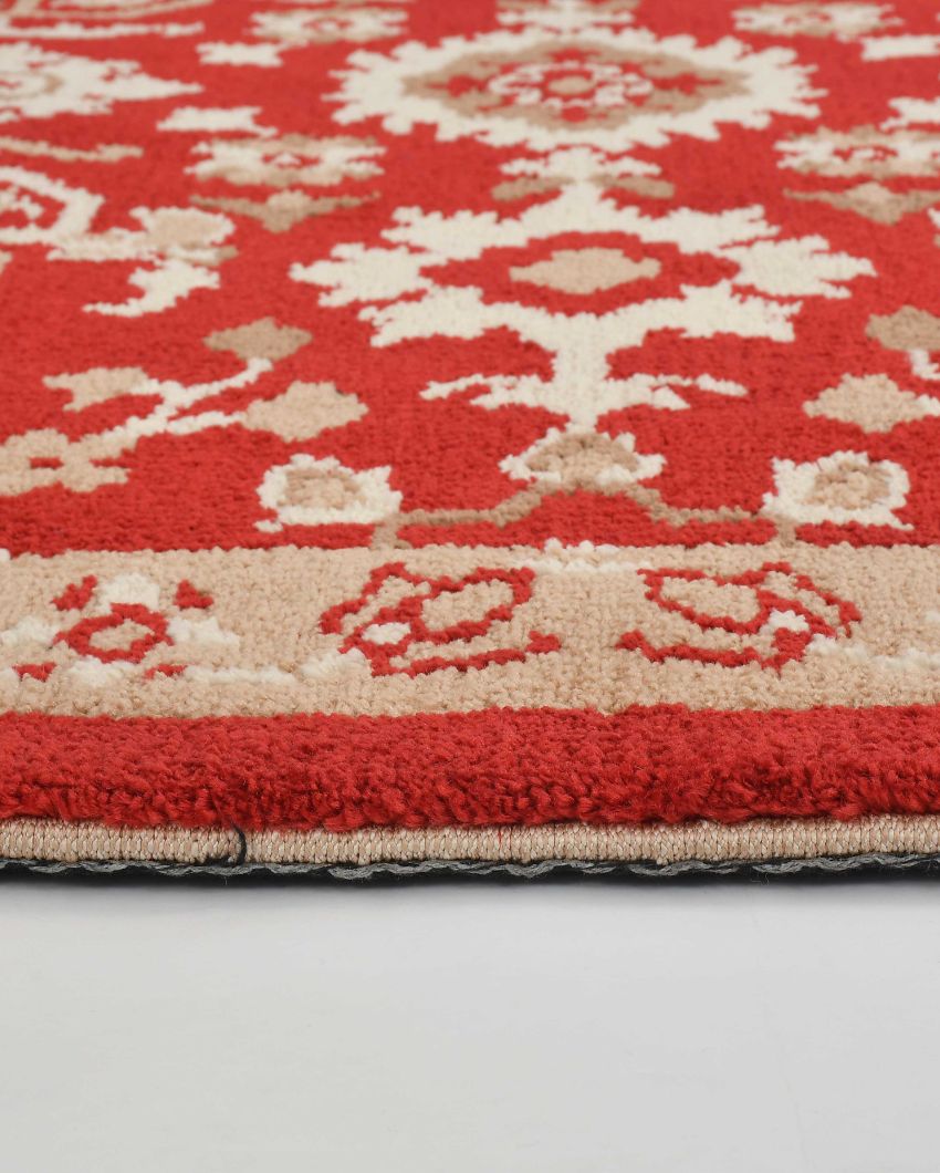 Red & Beige Traditional Polyester Carpet