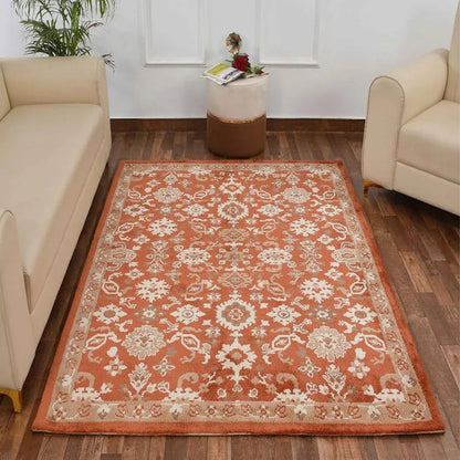 Posh Orange & Beige Traditional Polyester Carpet