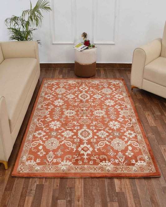 Posh Orange & Beige Traditional Polyester Carpet