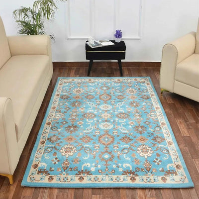 Blue & Beige Elegant Traditional Polyester Carpet