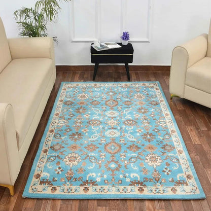 Blue & Beige Elegant Traditional Polyester Carpet