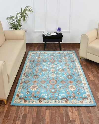 Blue & Beige Elegant Traditional Polyester Carpet