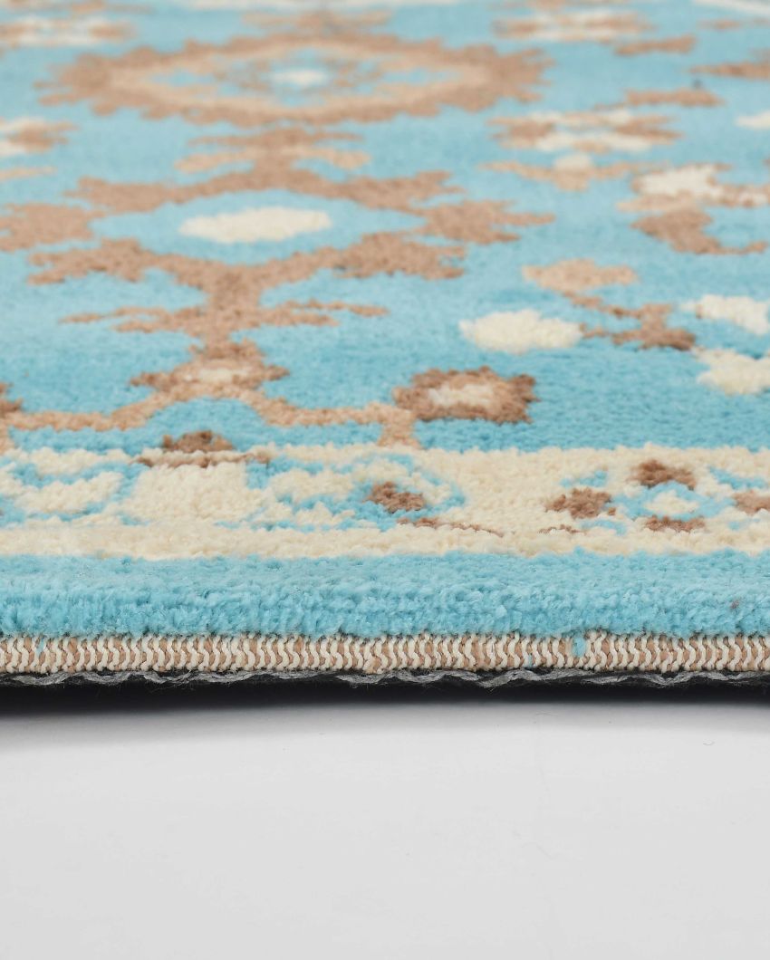 Blue & Beige Elegant Traditional Polyester Carpet