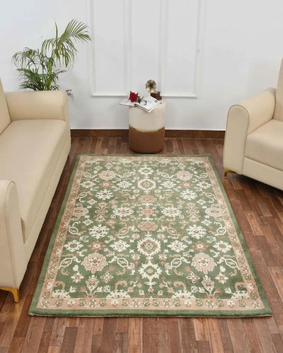 Green & Beige Traditional Polyester Carpet