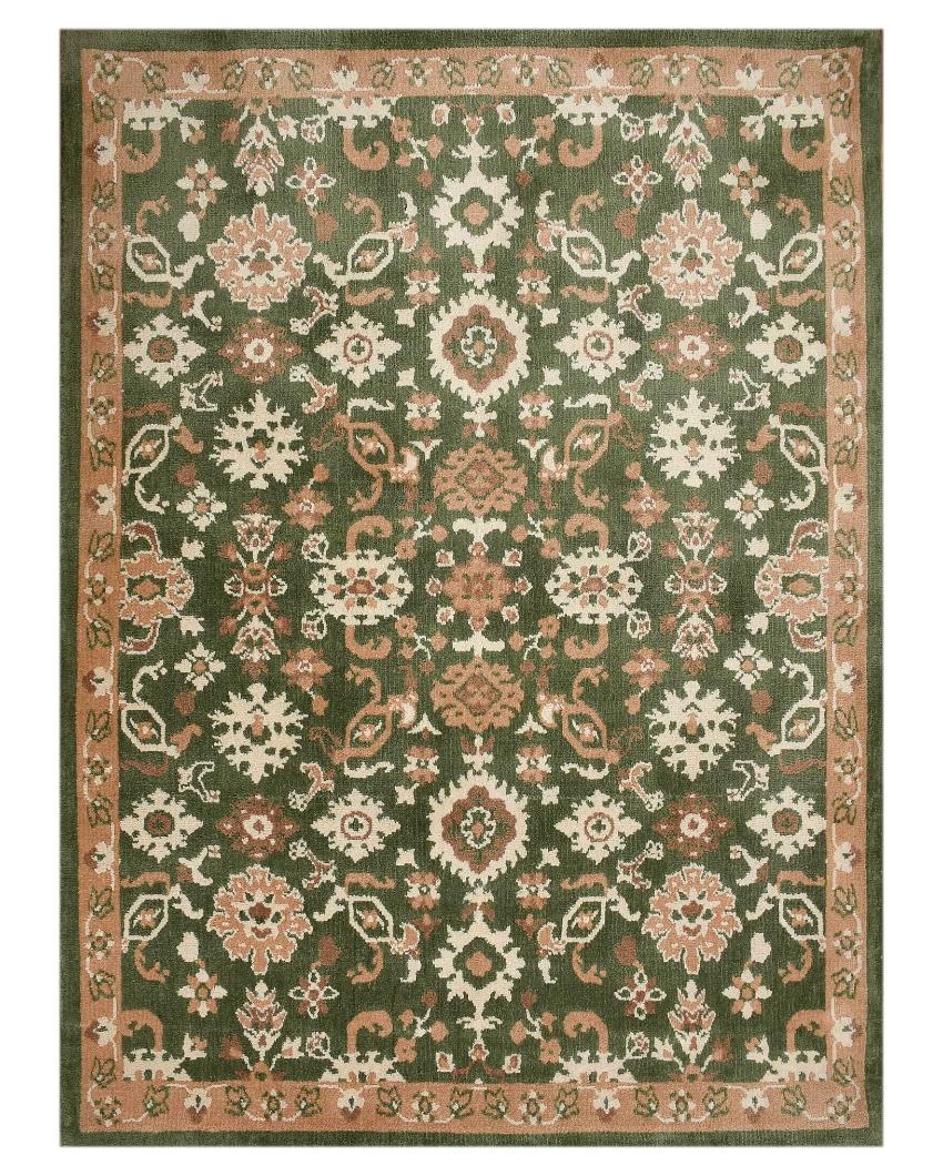 Green & Beige Traditional Polyester Carpet