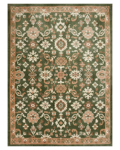 Green & Beige Traditional Polyester Carpet