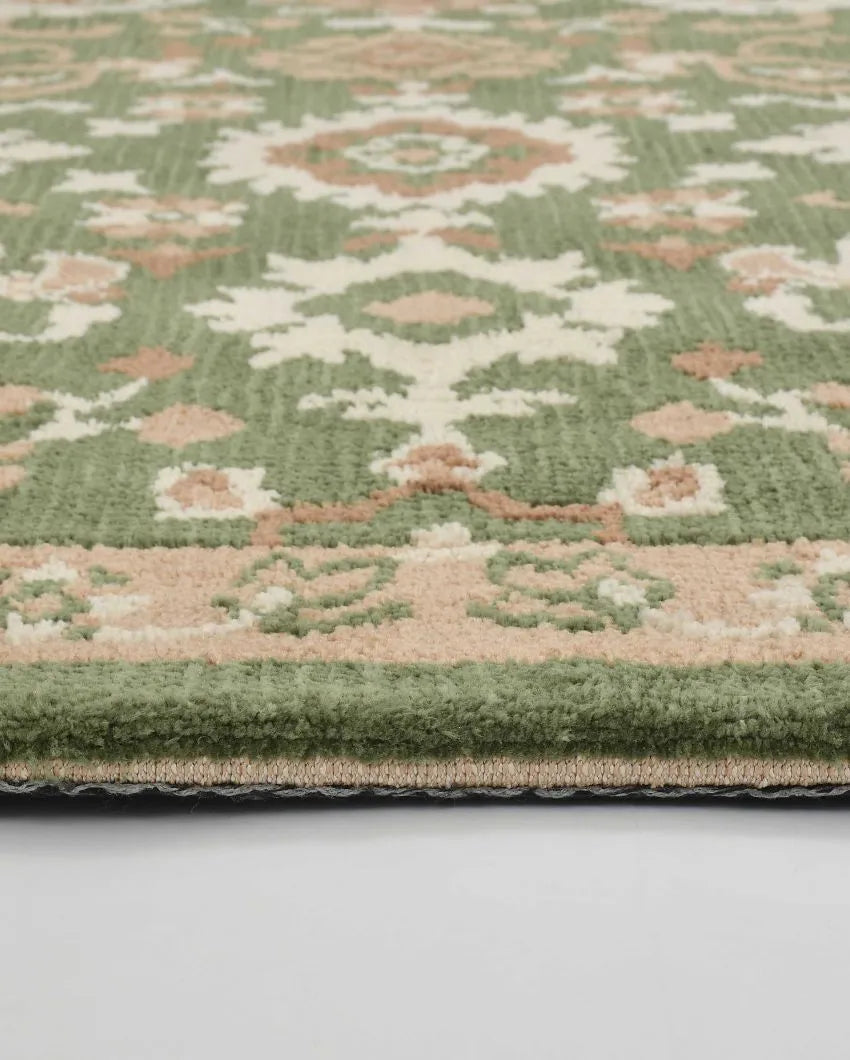 Green & Beige Traditional Polyester Carpet