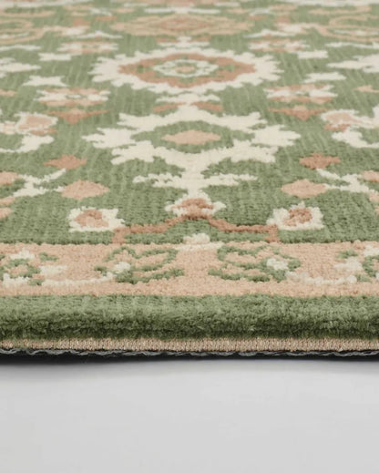 Green & Beige Traditional Polyester Carpet