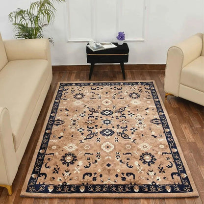 Blue & Beige Intricate Traditional Polyester Carpet