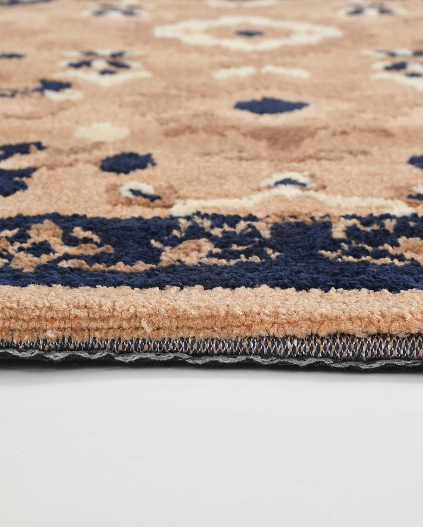 Blue & Beige Intricate Traditional Polyester Carpet