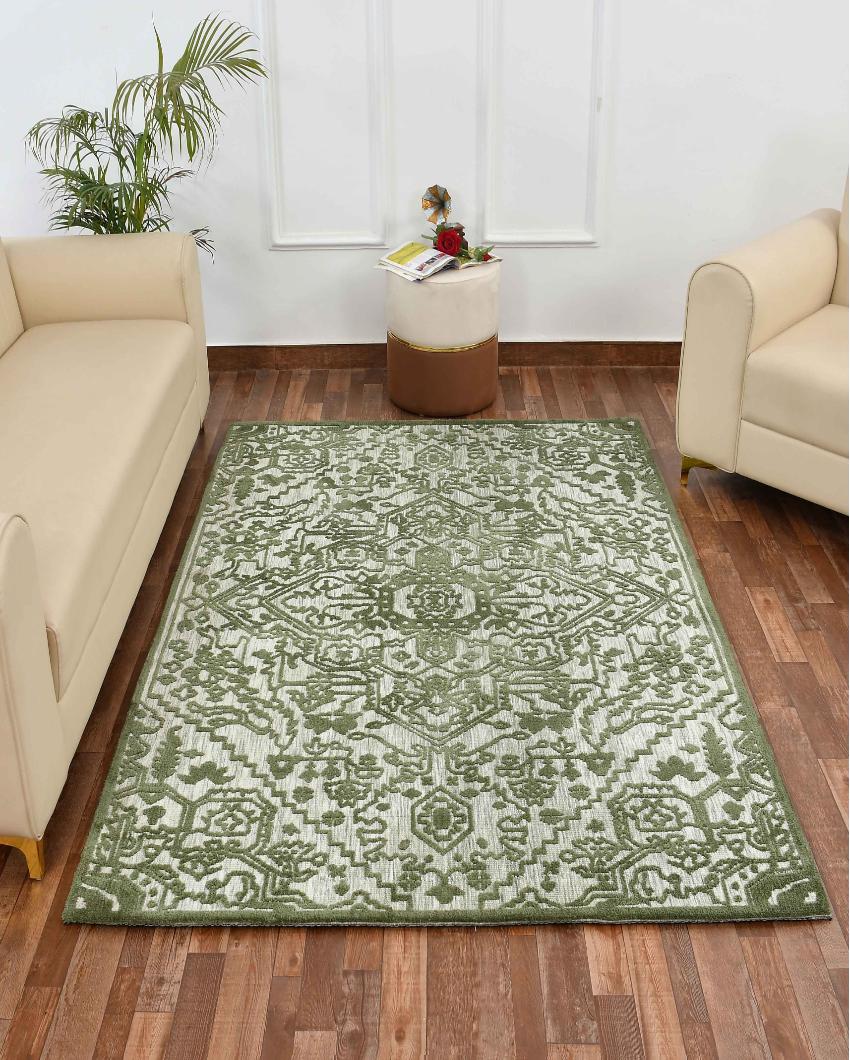 Green & White Traditional Polyester Carpet