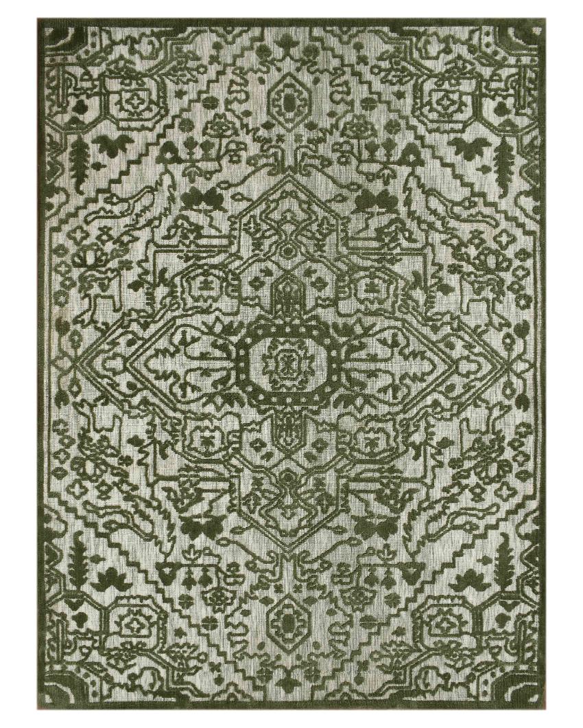 Green & White Traditional Polyester Carpet