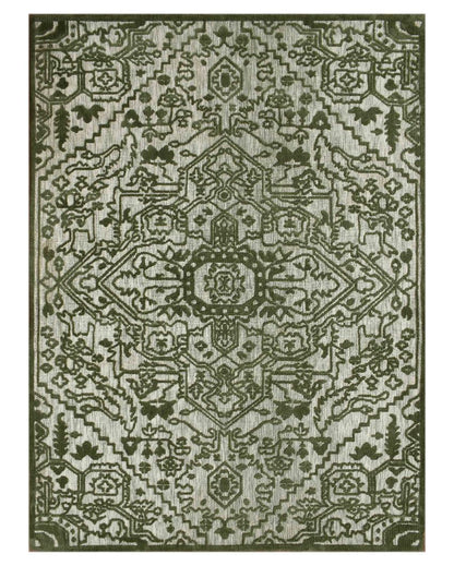 Green & White Traditional Polyester Carpet