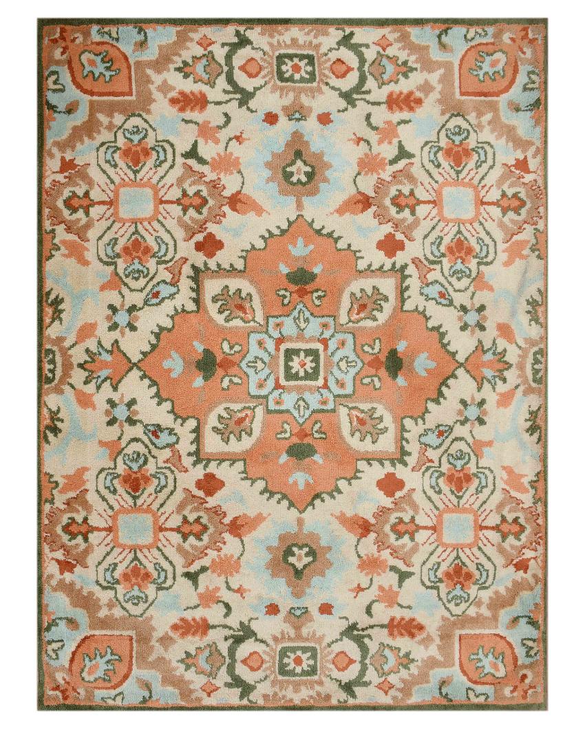 Peach & Green Traditional Polyester Carpet